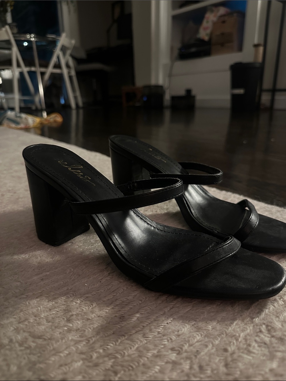 Lulu's Black Double-Strap Block Heel Sandals